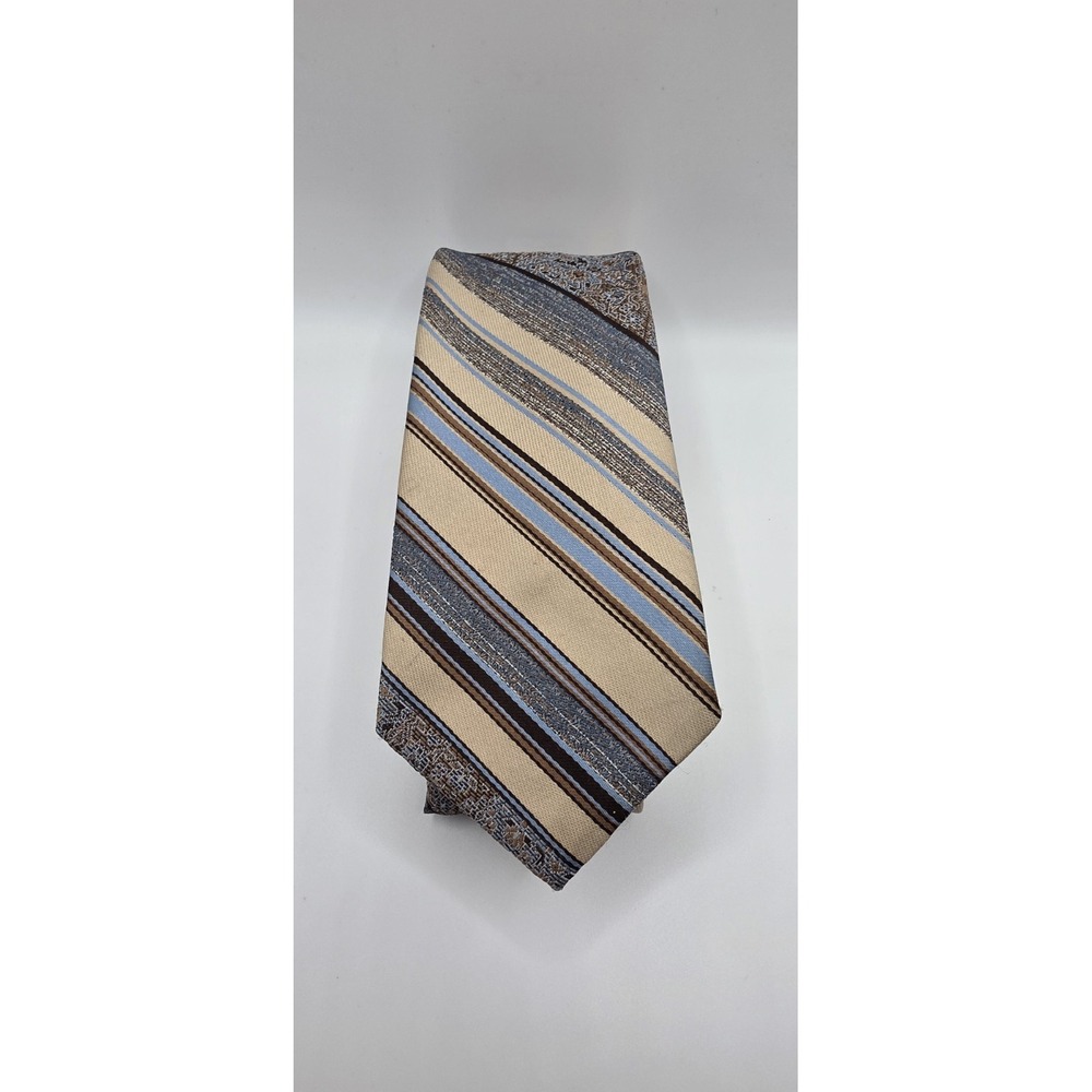 Vintage Ben Statler Plainfield NJ Silk Tie Mens Geometric Stripe Abstract Brown